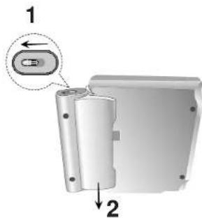 Diagram of a device component with labeled parts and directional arrows indicating movement or assembly.