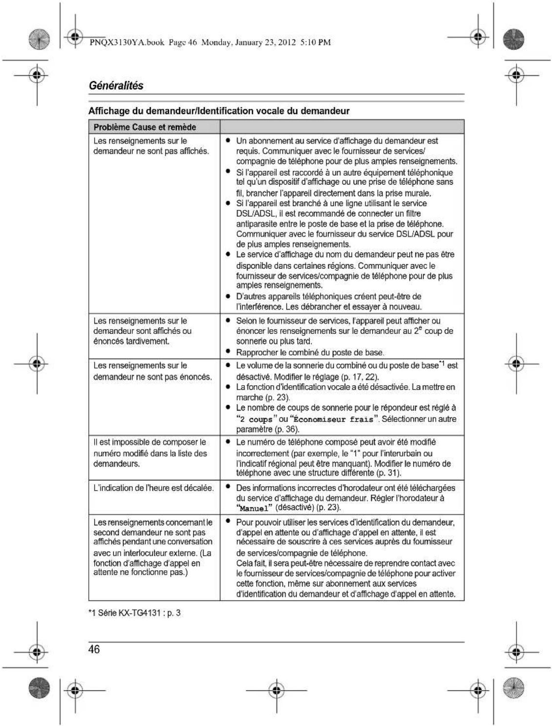 PANASONIC KX-TG4112 - Avant d'utiliser l'appareil pour la première fois, consultez "Préparatifs" à la p. 10. - 50