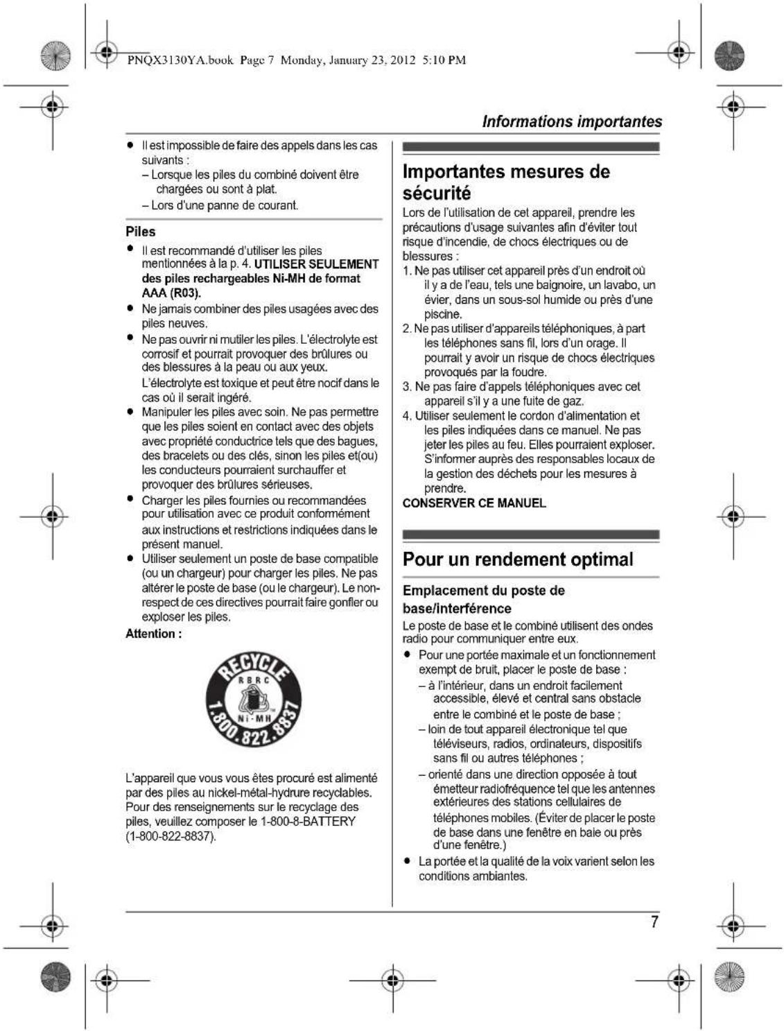 PANASONIC KX-TG4112 - Avant d'utiliser l'appareil pour la première fois, consultez "Préparatifs" à la p. 10. - 11
