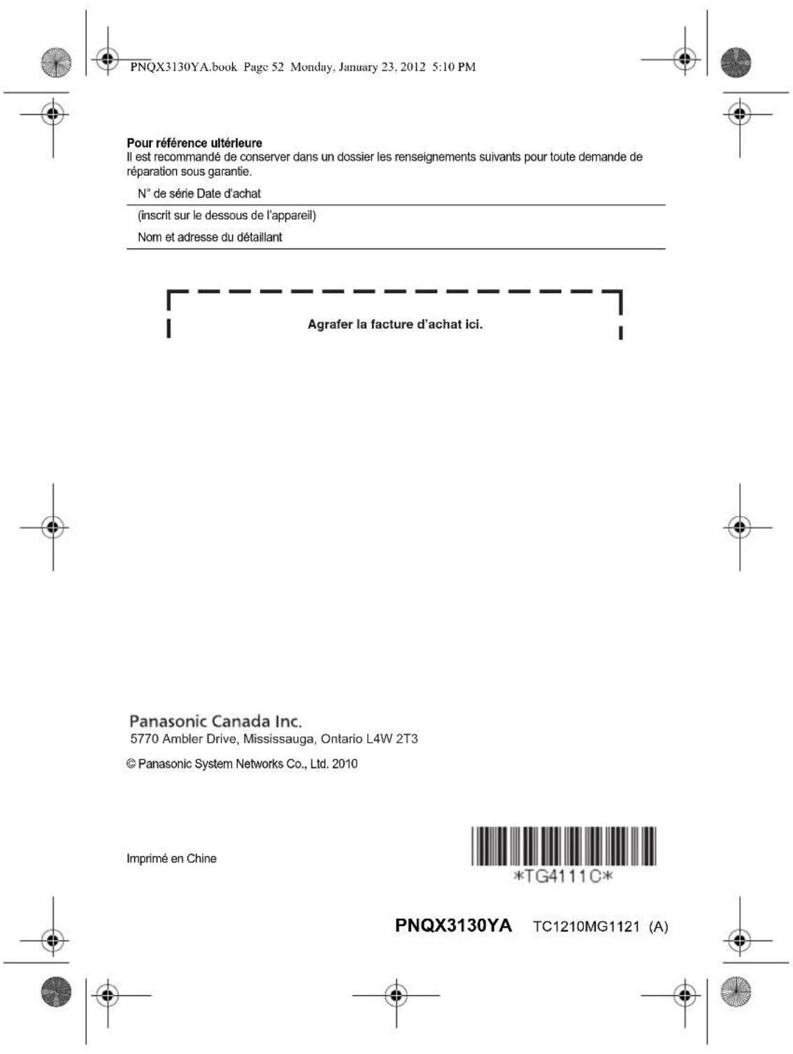 PANASONIC KX-TG4112 - Attention : - 5