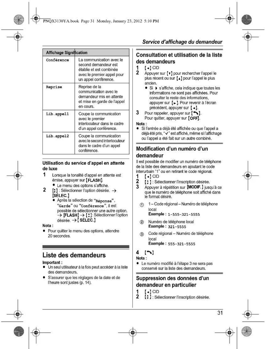 PANASONIC KX-TG4112 - Avant d'utiliser l'appareil pour la première fois, consultez "Préparatifs" à la p. 10. - 35