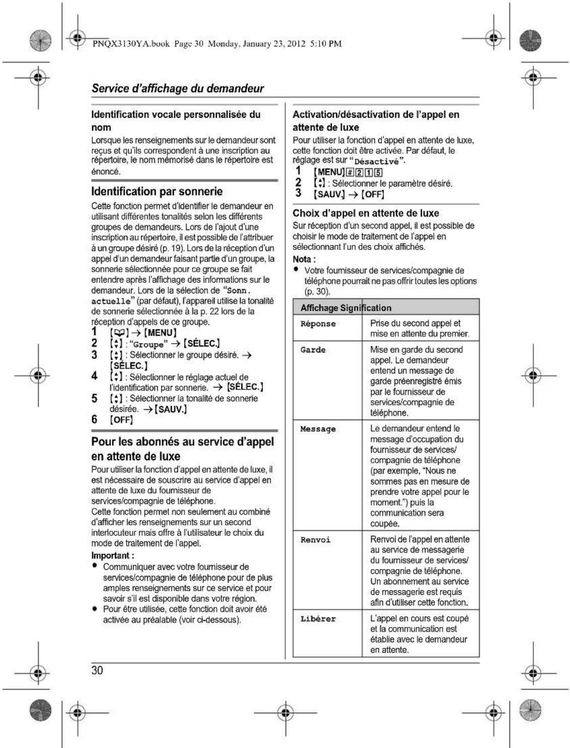 PANASONIC KX-TG4112 - Avant d'utiliser l'appareil pour la première fois, consultez "Préparatifs" à la p. 10. - 34
