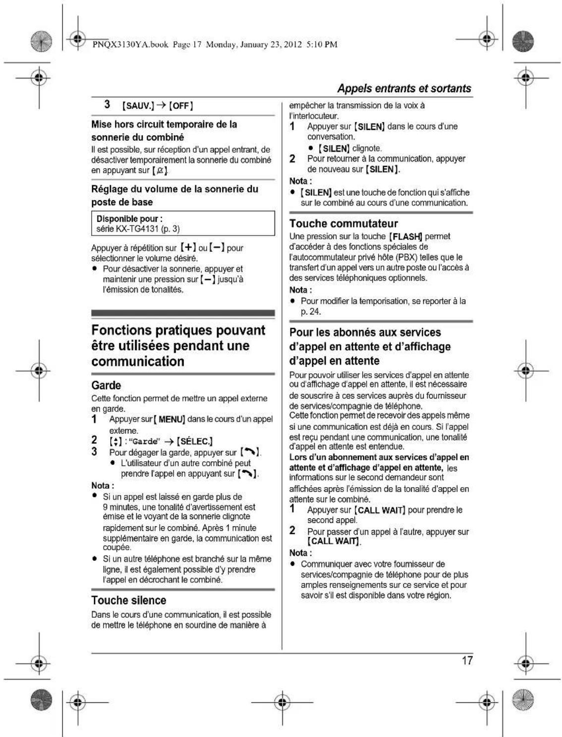PANASONIC KX-TG4112 - Avant d'utiliser l'appareil pour la première fois, consultez "Préparatifs" à la p. 10. - 21
