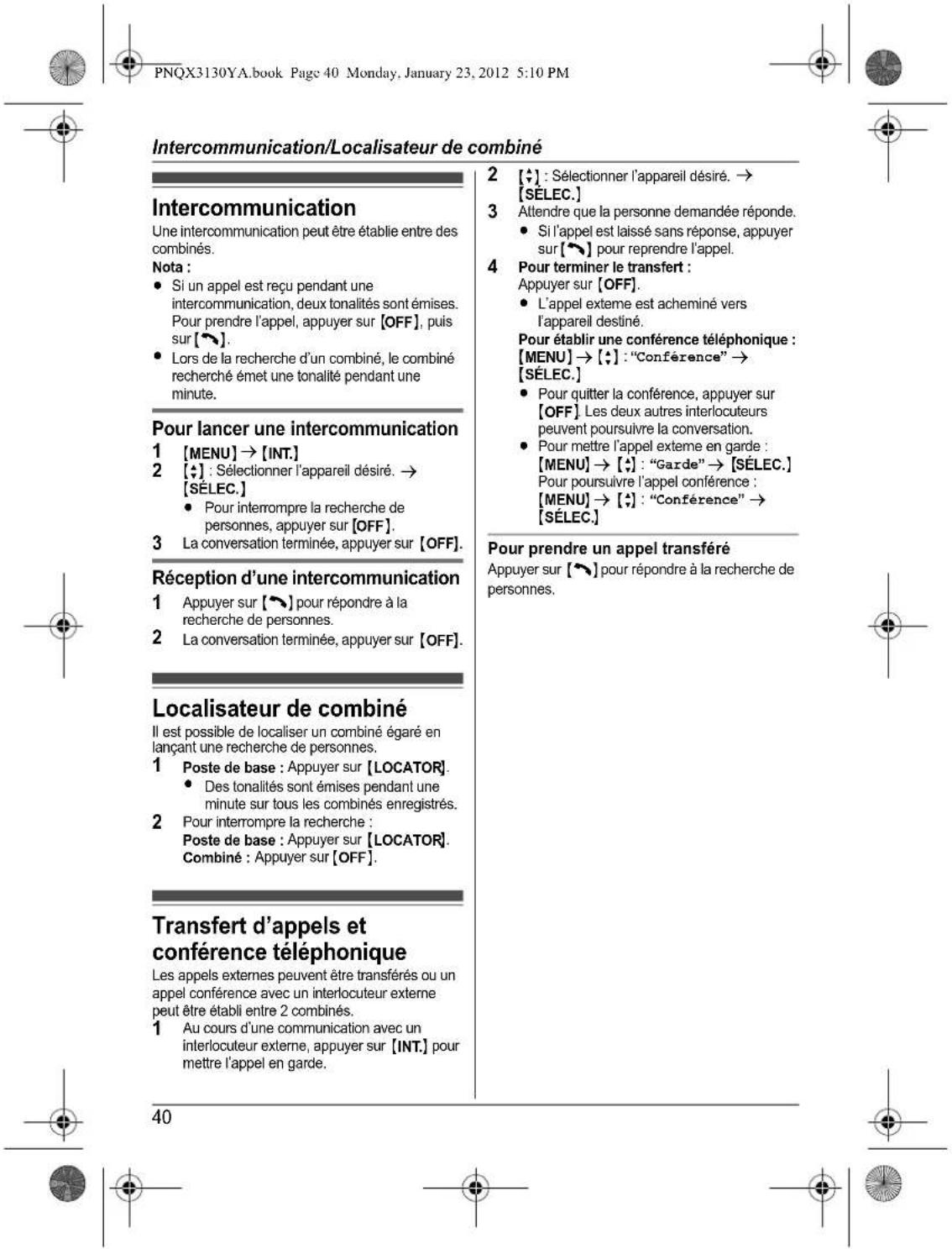 PANASONIC KX-TG4112 - Avant d'utiliser l'appareil pour la première fois, consultez "Préparatifs" à la p. 10. - 44