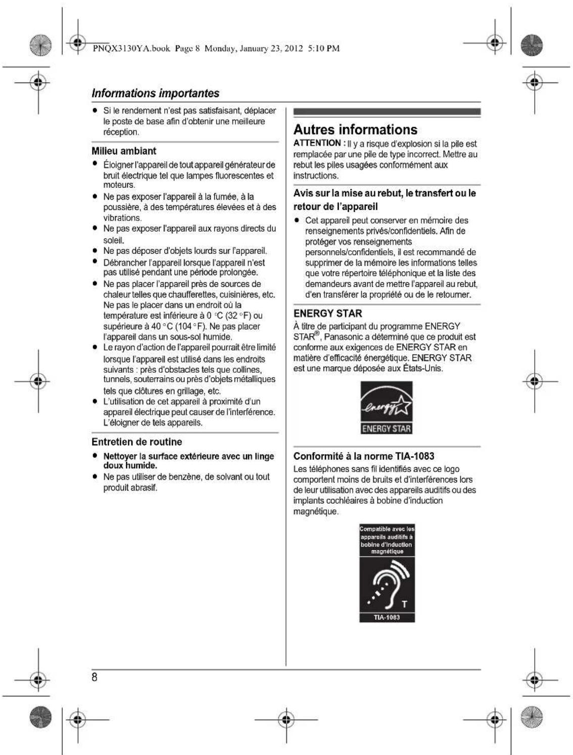PANASONIC KX-TG4112 - Avant d'utiliser l'appareil pour la première fois, consultez "Préparatifs" à la p. 10. - 12