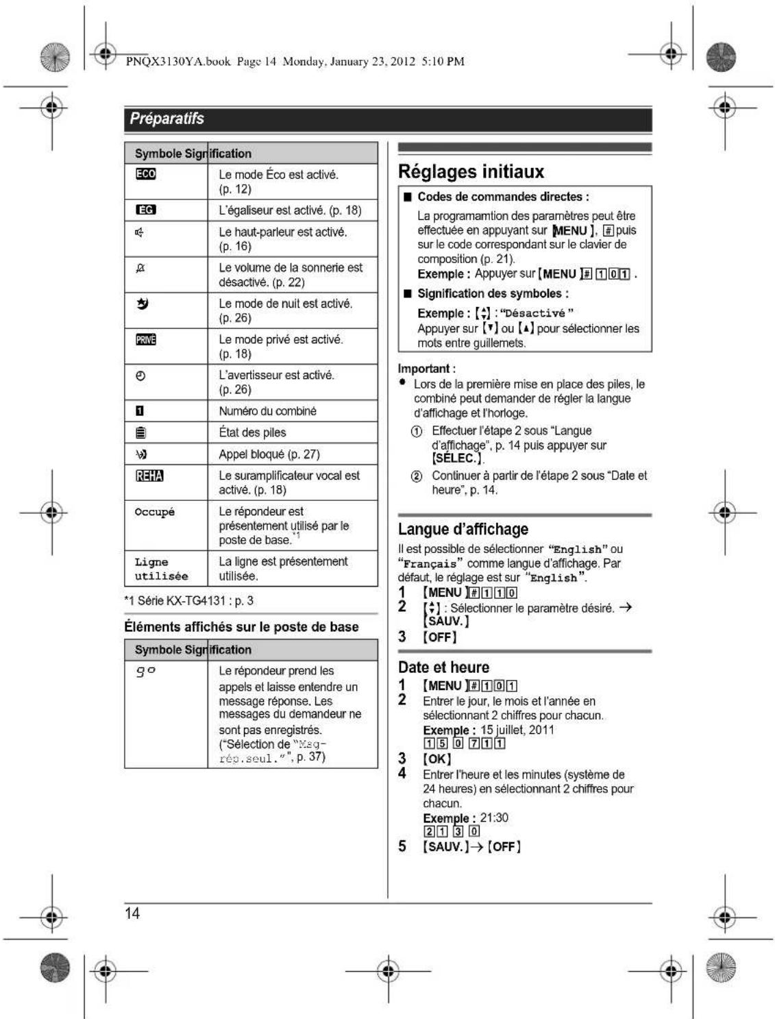 PANASONIC KX-TG4112 - Avant d'utiliser l'appareil pour la première fois, consultez "Préparatifs" à la p. 10. - 18