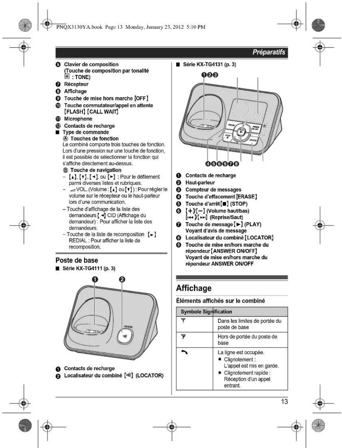 PANASONIC KX-TG4112 - Avant d'utiliser l'appareil pour la première fois, consultez "Préparatifs" à la p. 10. - 17