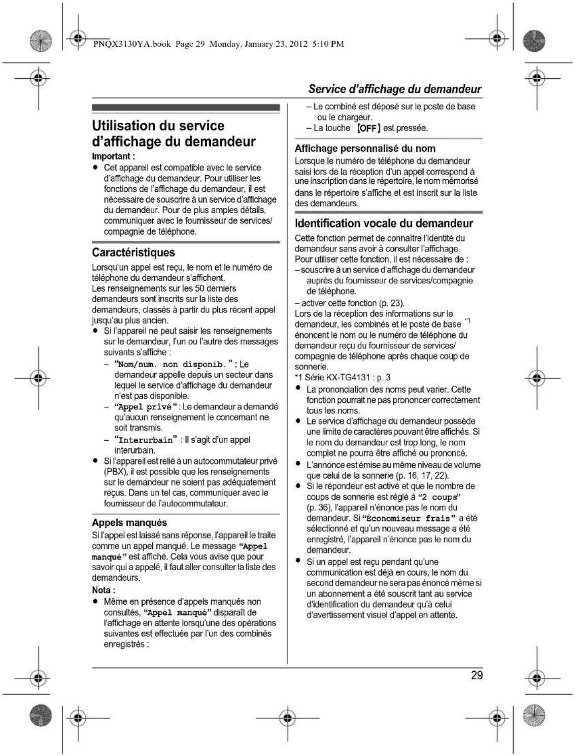 PANASONIC KX-TG4112 - Avant d'utiliser l'appareil pour la première fois, consultez "Préparatifs" à la p. 10. - 33