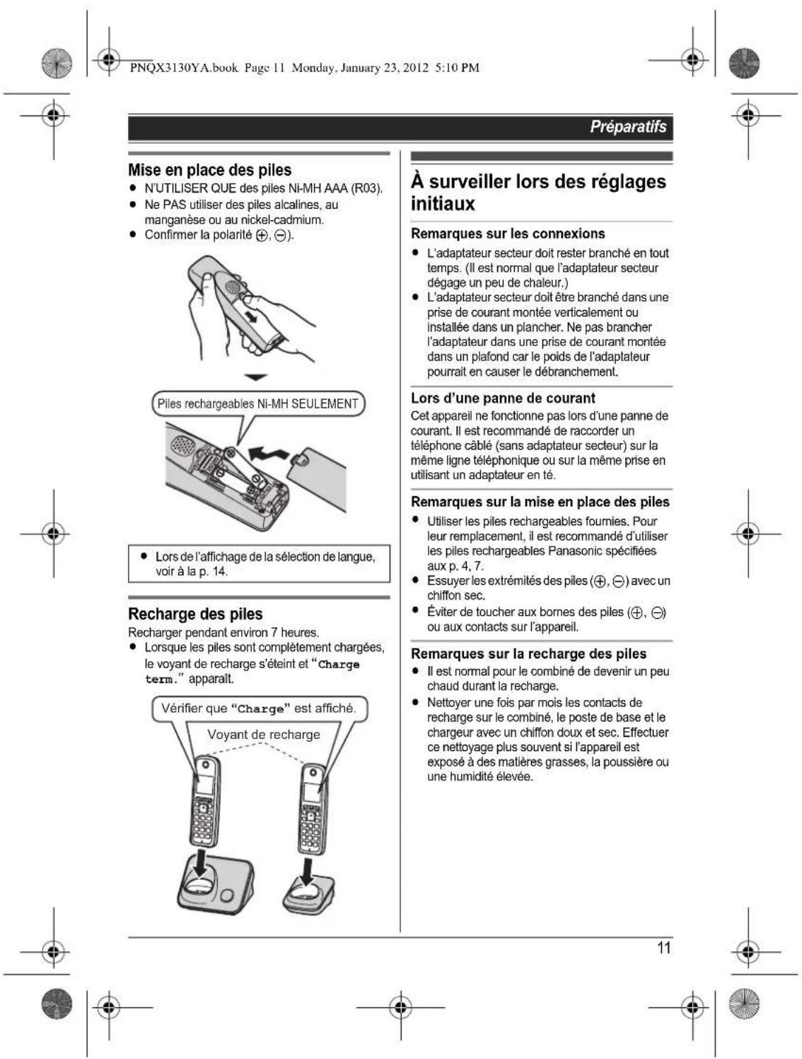 PANASONIC KX-TG4112 - Avant d'utiliser l'appareil pour la première fois, consultez "Préparatifs" à la p. 10. - 15