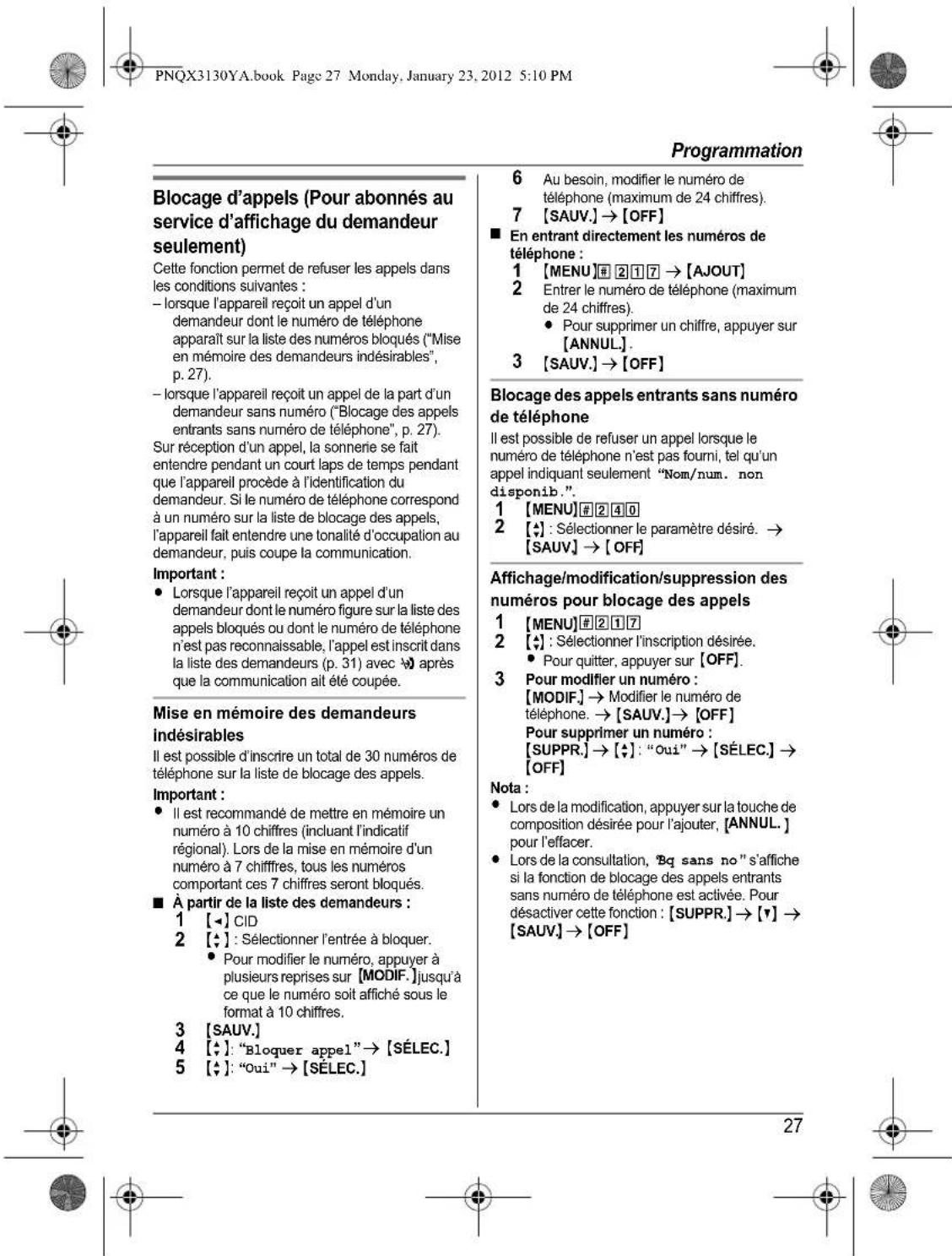 PANASONIC KX-TG4112 - Avant d'utiliser l'appareil pour la première fois, consultez "Préparatifs" à la p. 10. - 31