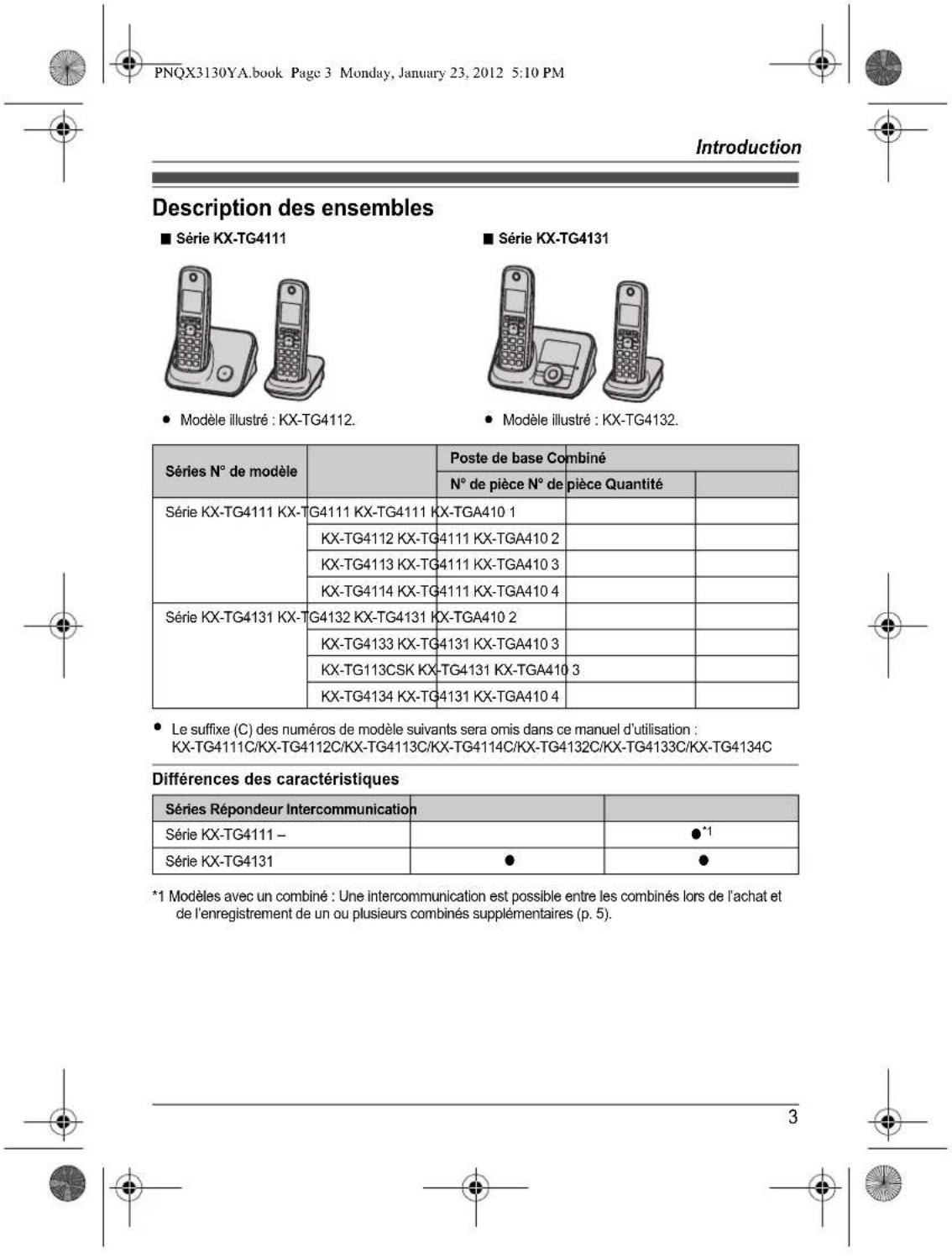 PANASONIC KX-TG4112 - Avant d'utiliser l'appareil pour la première fois, consultez "Préparatifs" à la p. 10. - 7
