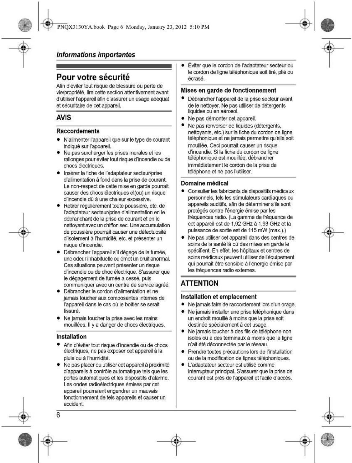 PANASONIC KX-TG4112 - Avant d'utiliser l'appareil pour la première fois, consultez "Préparatifs" à la p. 10. - 10