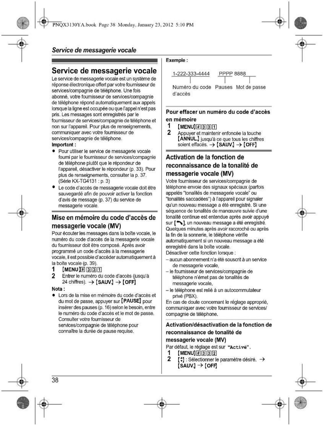 PANASONIC KX-TG4112 - Avant d'utiliser l'appareil pour la première fois, consultez "Préparatifs" à la p. 10. - 42