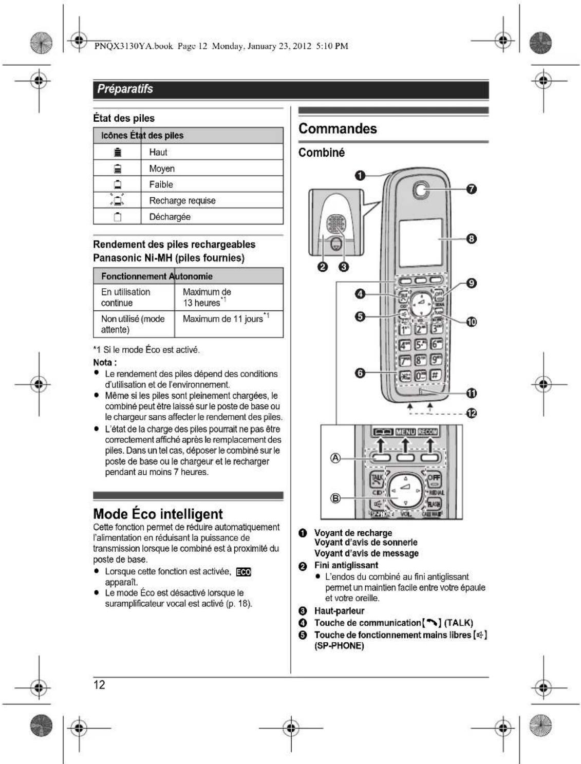 PANASONIC KX-TG4112 - Avant d'utiliser l'appareil pour la première fois, consultez "Préparatifs" à la p. 10. - 16