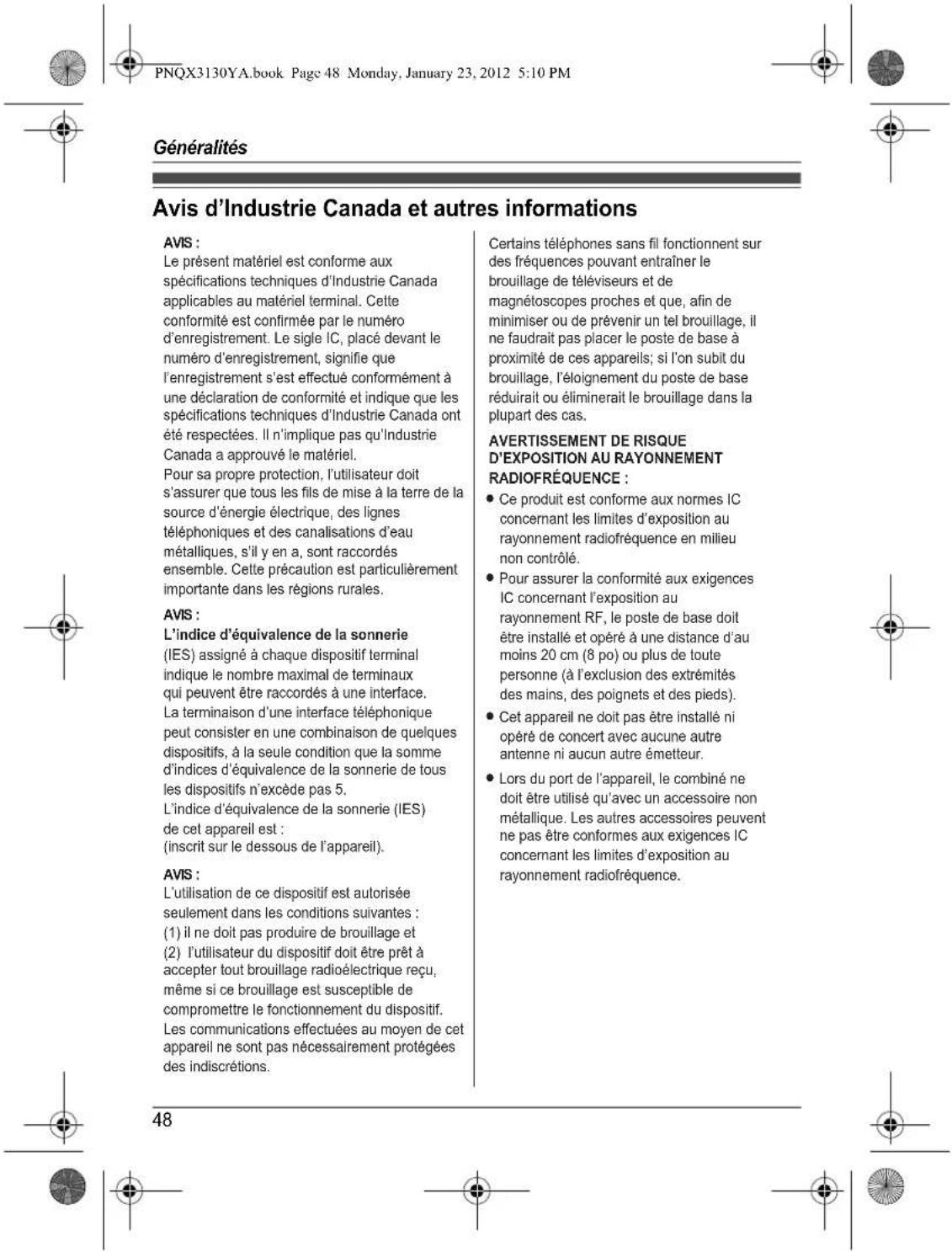 PANASONIC KX-TG4112 - Attention : - 1