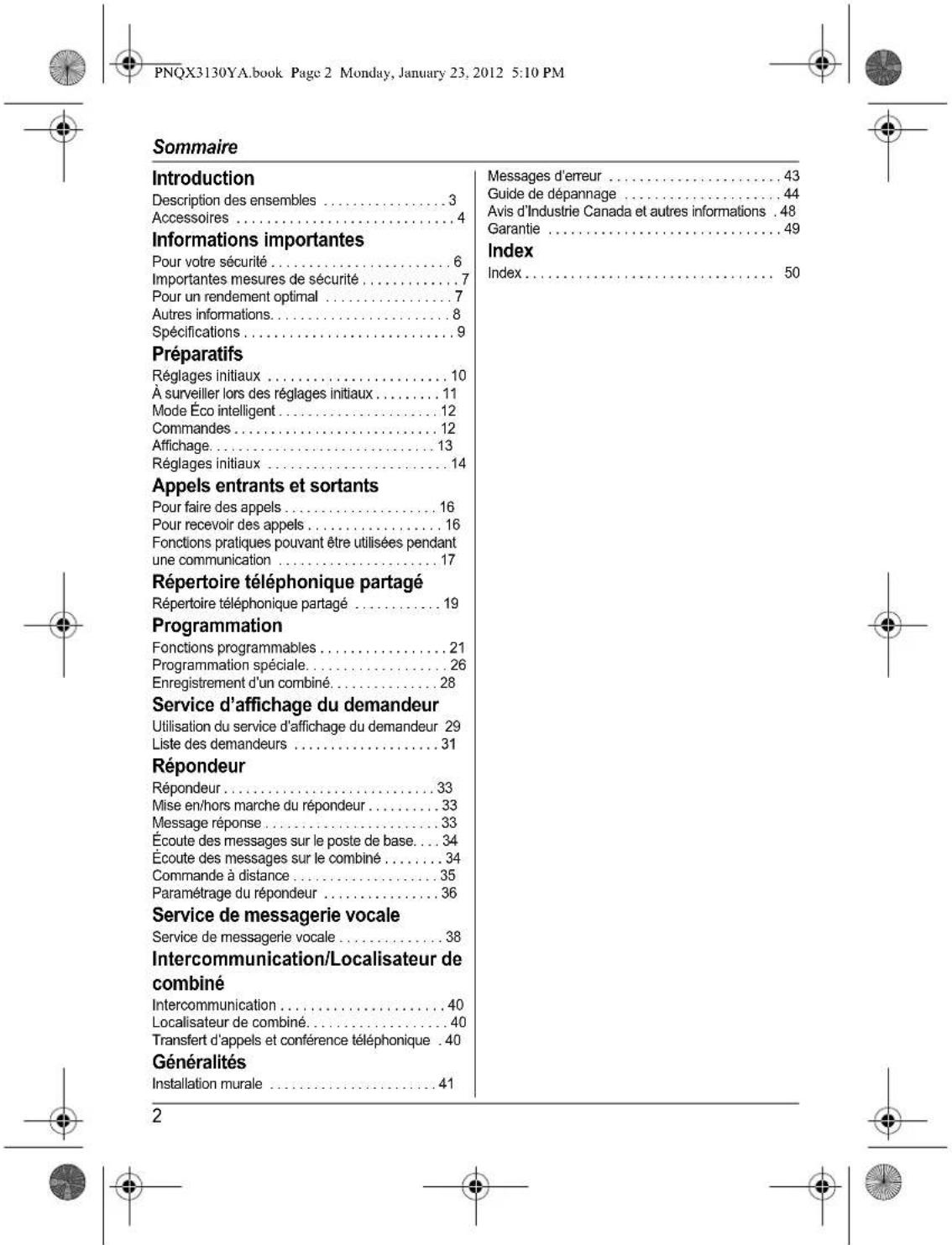 PANASONIC KX-TG4112 - Avant d'utiliser l'appareil pour la première fois, consultez "Préparatifs" à la p. 10. - 6