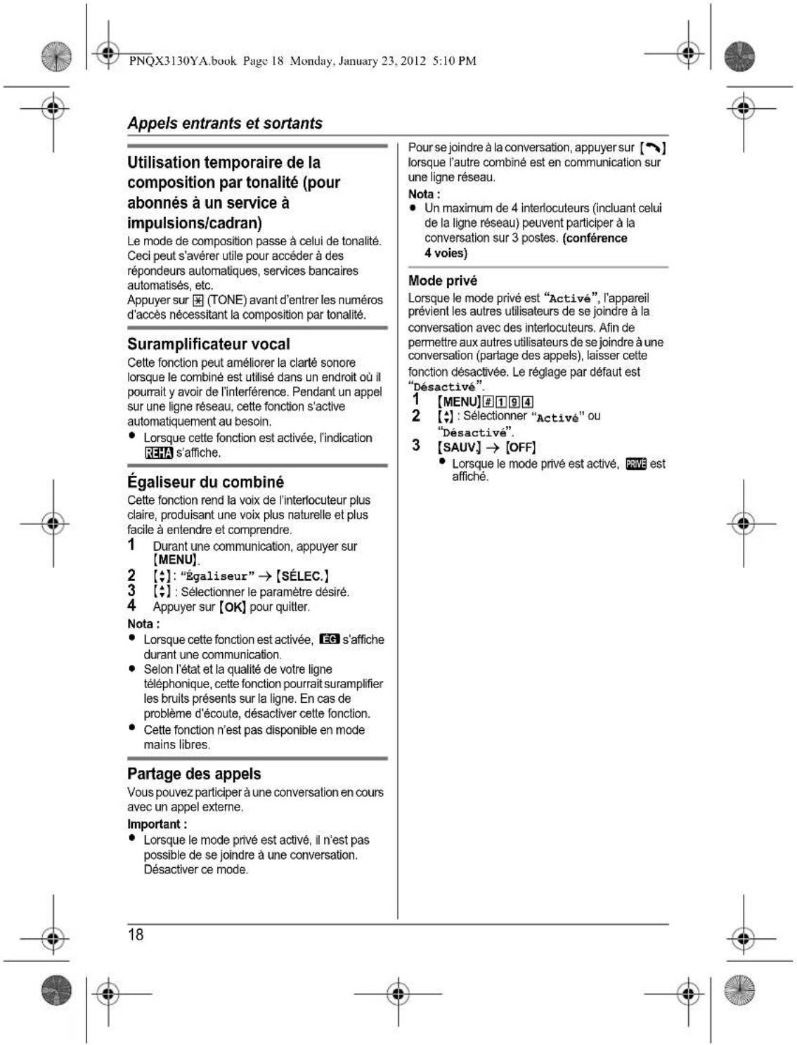PANASONIC KX-TG4112 - Avant d'utiliser l'appareil pour la première fois, consultez "Préparatifs" à la p. 10. - 22