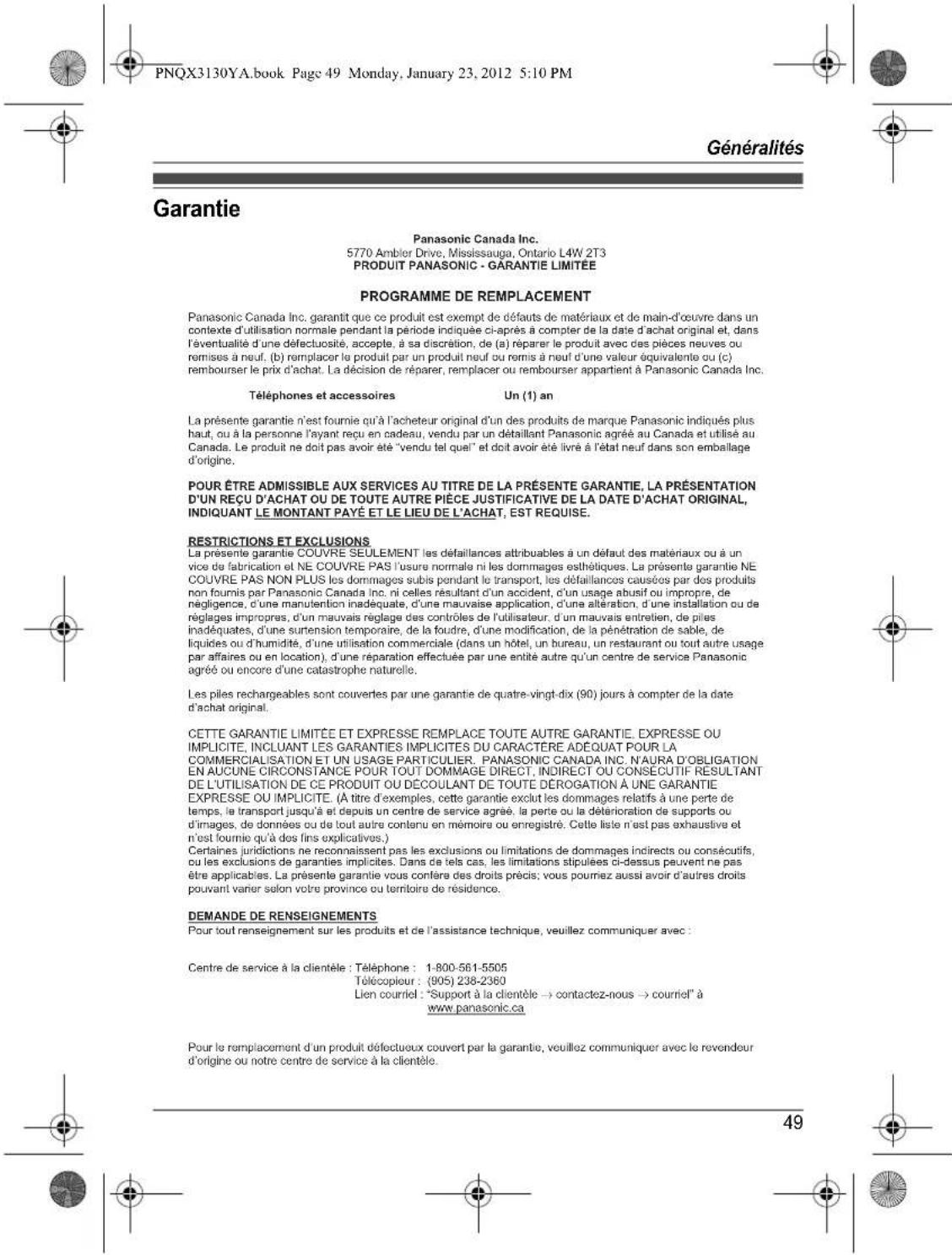 PANASONIC KX-TG4112 - Attention : - 2