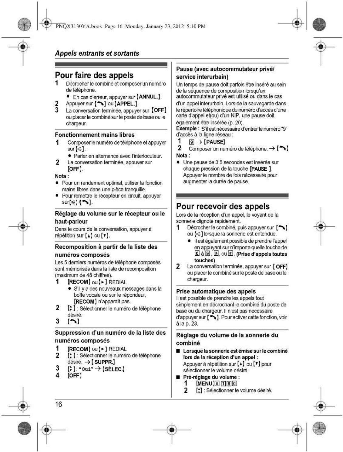 PANASONIC KX-TG4112 - Avant d'utiliser l'appareil pour la première fois, consultez "Préparatifs" à la p. 10. - 20