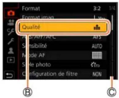 Format 3:2 1/4 Format image Qualité AIS/AFI/AFI C ANSIBILITÉ Mode AF Style photo Configuration de filtre ATS AUTD STD NON ⑧ ⑨ ⑩