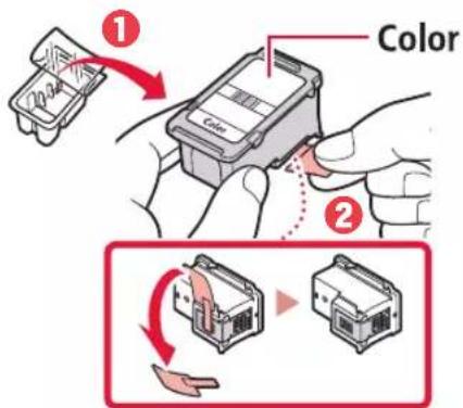 CANON PIXMA TS3452 - Remova o Cartucho FINE colorido do pacote e remova a fita de proteção. - 1