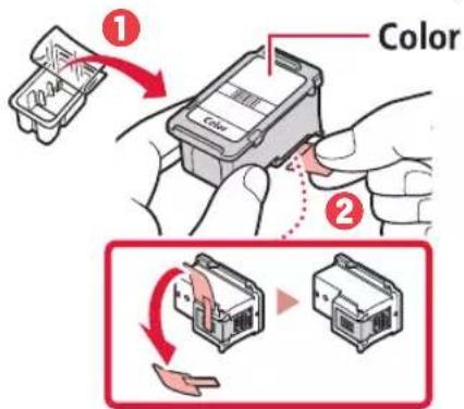 CANON PIXMA TS3452 - Rimuovere la cartuccia FINE del colore dalla confezione e rimuovere il nastro protettivo. - 1