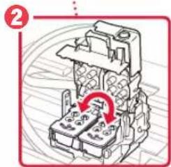 Technical diagram of a mechanical device with labeled component and rotation arrow indicating motion
