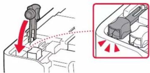 Diagram showing mechanical assembly with red arrows indicating motion and a magnified inset highlighting internal components.