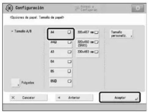 CANON imagePRESS C9010VP - Seleccione el mismo tamaño de papel que el que ha cargado → pulse [Aceptar]. - 1