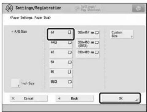CANON imagePRESS C9010VP - Select the same paper size as the one you loaded → press [OK]. - 1