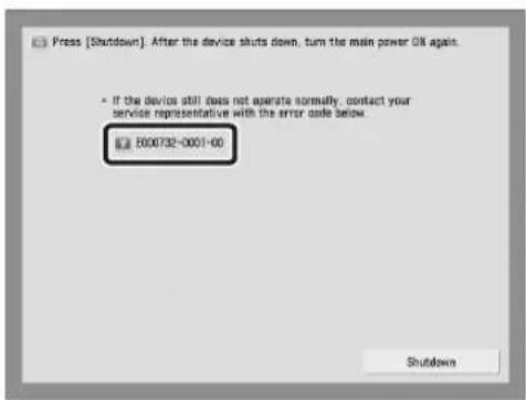 CANON imagePRESS C9010VP - Note the error code. - 1