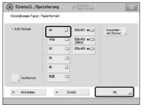 CANON imagePRESS C9010VP - Wählen Sie dieselbe Papiergröße aus, den Sie geladen haben → Berühren Sie die Taste [OK]. - 1