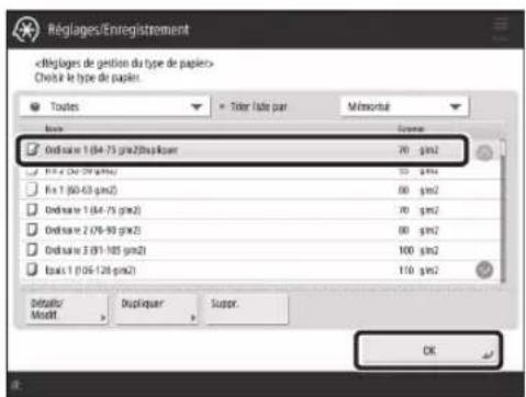 CANON imagePRESS C170 - Mémorisation des types de papier personalisés - 3