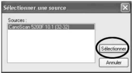 Sélectionner une source Sources : CanoScan 5200F 10.1 (32-32) Sélectionner Annuler