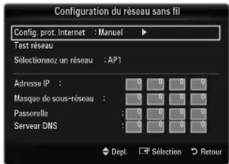 SAMSUNG LA46B650T1R - Configuration du réseau sans fil-Manuel - 1