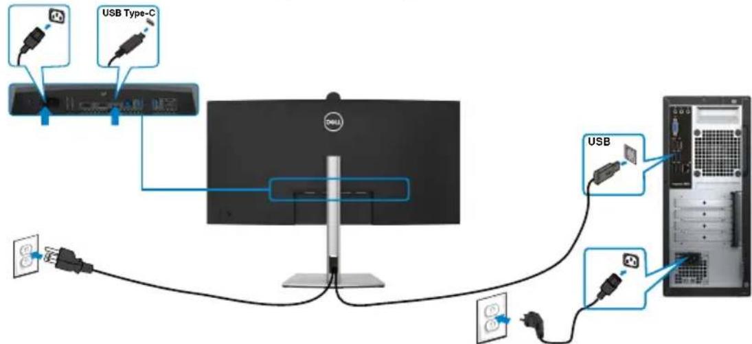 DELL P3424WEB - Brancher le câble USB-C (A vers C) (optionnel) - 1