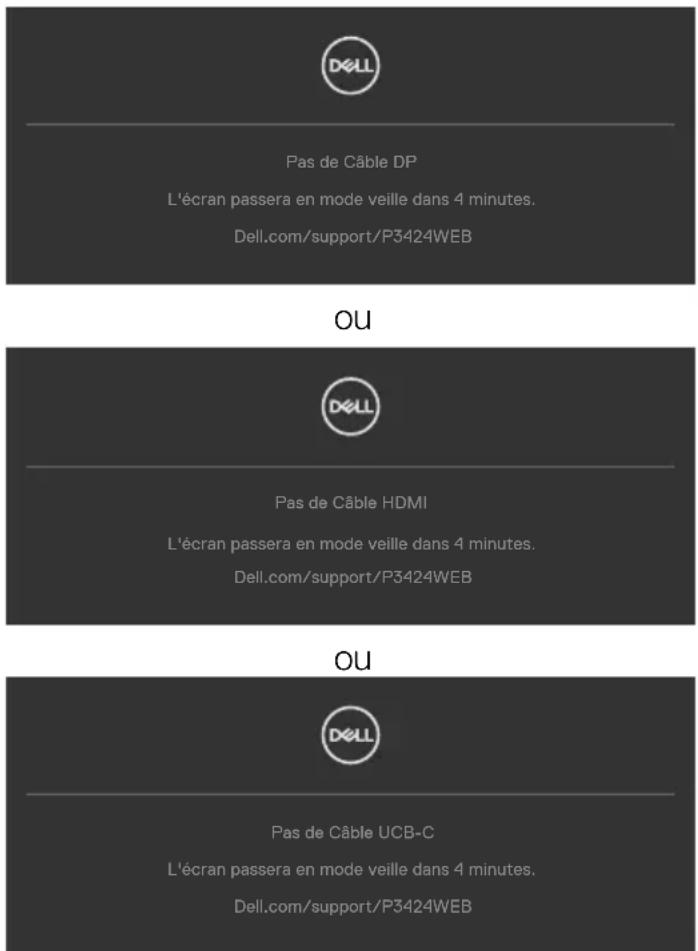 DELL P3424WEB - REMARQUE: Le message peut être légèrement différent en fonction du signal d'entrée connecté. - 1