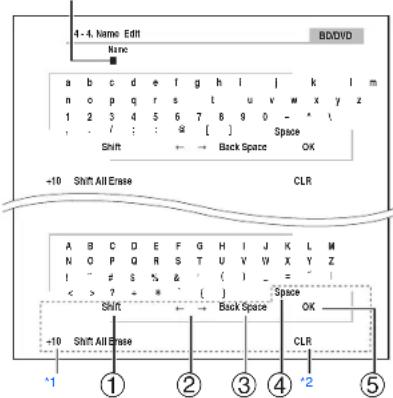 4-4. Name Edit Name a b c d e f g h l | k l m n o p q r s t u v w x y z 1 2 3 4 5 6 7 8 9 0 - * | . / : : @ [ ] Space Shift ← → Back Space OK -10 Shift All Erase CLR A B C D E F G H I J K L M N O P Q R S T U V W X Y Z ! " # S % & ( ) = - < > ? = * { } Space Shift ← Back Space OK -10 Shift All Erase CLR *1 ① ② ③ ④ *2 ⑤