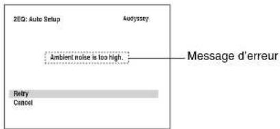 2EQ: Auto Setup Audyssey Ambient noise is too high. Message d'erreur Retry Cancel