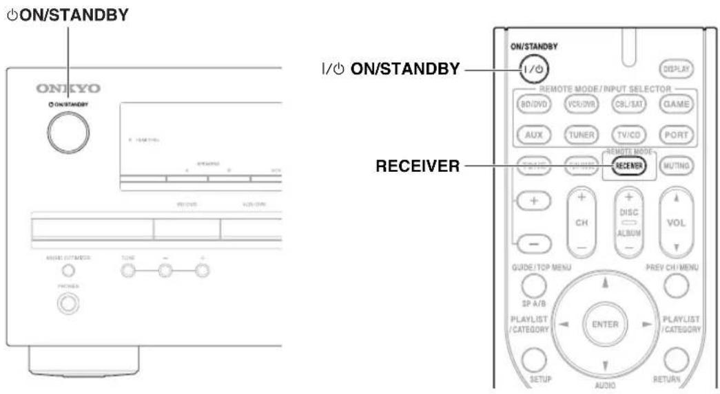ON/STANDBY ON/KYO ON/STANDBY I/O ON/STANDBY RECEIVER ON/STANDBY 1/0 DISPLAY REMOTE MODE/INPUT SELECTOR BD/DVD VCR/DRS CBL/SAT CLAME AUX TUNER TV/CD PORT CH DISC ALBUM MUTING VOL GUIDE/TOP MENU PREV CHI MENU SP A/B ENTER PLAYLIST / CATEGORY PLAYLIST / CATEGORY SETUP AUDIO RETURN