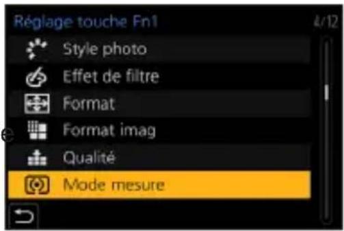 Réglage touche Fn1 Style photo Effet de filtre Format Format imag Qualité Mode mesure