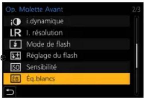 Op. Molette Avant i: dynamique I.R I. résolution Mode de flash Réglage du flash SOS Sensibilité EB Éq.blancs