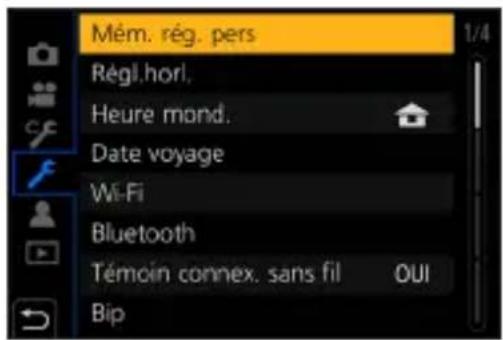 Mém. rég. pers Régl.horl. Heure mond. Date voyage Wi-Fi Bluetooth Témoin connex. sans fil OUI Bip