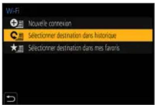 Wi-Fi Nouvelle connexion Sélectionner destination dans historique Sélectionner destination dans mes favors
