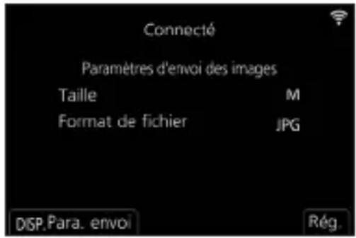 Connecté Paramètres d'envoi des images Taille Mali Format de fichier JPG DSPPara.envoi Rég.