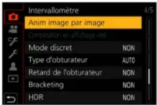 Intervallomètre Anim image par image Composition en affichage réel Mode discret NON Type d'obturateur AUTO Retard de l'obturateur NON Bracketing NON HDR NON
