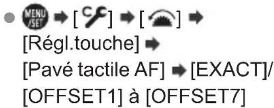 MENU /SET → [C/C] → [Régé] [Régl.touche] → [Pavé tactile AF] → [EXACT]/ [OFFSET1] à [OFFSET7]
