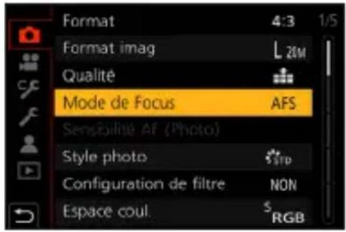 Format 4:3 1/5 Format imag L 20M Qualité Mode de Focus AFS Sensibilité AF (Photo) Style photo Strp Configuration de filtre NON Espace coul. S RGB