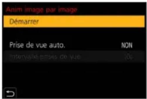 Anim image par image Démarrer Prise de vue auto. NON Intervalle prises de vue 10s