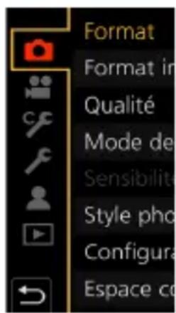 Format Format in Qualité Mode de Sensibilité Style photo Configura Espace co